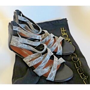 Rebecca Minkoff Heel Sandals Strappy Leather Zip Animal Print 6.5M Dust Bag